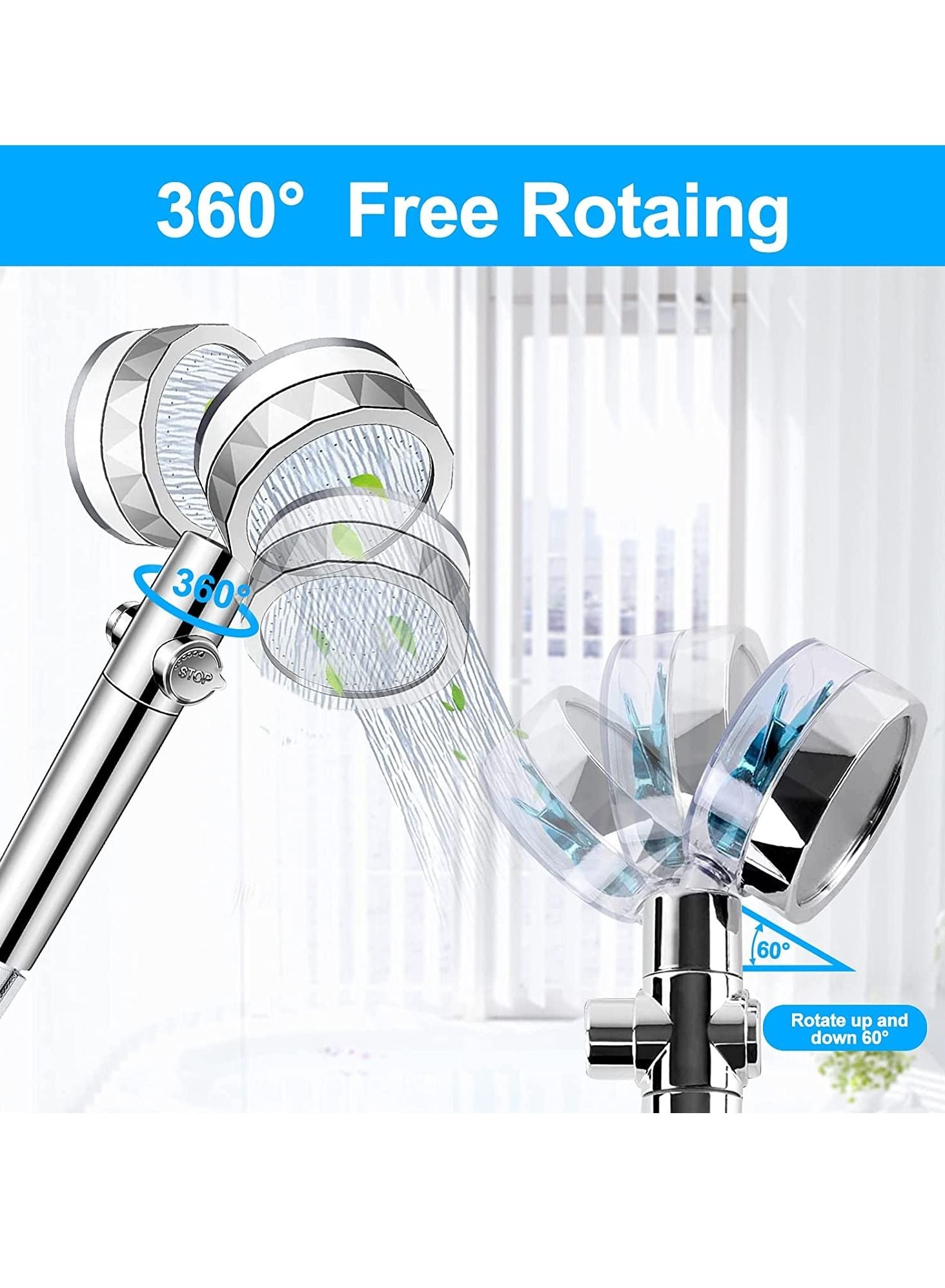 Handheld Shower Head, High Pressure Shower Heads Turbo Fan 360 Degrees Rotating, Hydro Jet Shower Head with 3 Filters Turbocharged Showerhead (Blue) Handheld Shower Head, High Pressure Shower Heads Turbo Fan 360 Degrees Rotating, Hydro Jet Shower Head with 3 Filters Turbocharged Showerhead (Blue)